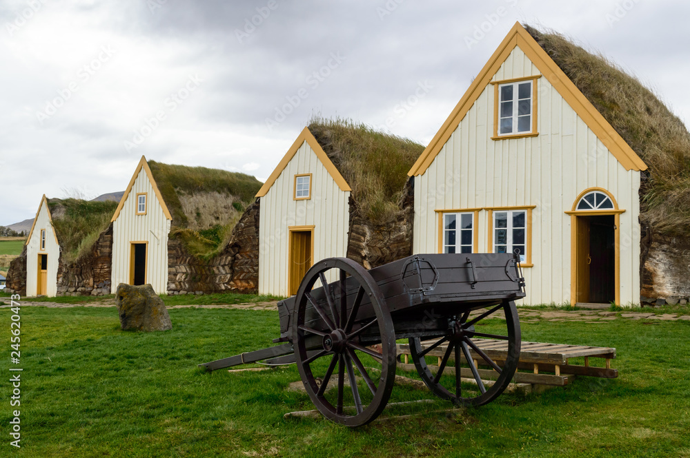 A brightly painted farmstead in Glaumbær, Iceland
