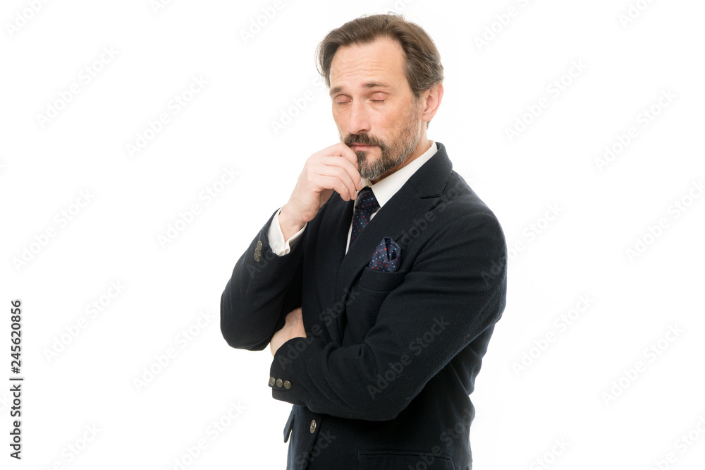 Feeling tired. Bearded mature man in business style. Fashionable aged business person. Mature businessman in formal wear. Senior man with grey beard hair. Back to work in a suit and tie Feeling tired. Bearded mature man in business style. Fashionable aged business person. Mature businessman in formal wear. Senior man with grey beard hair. Back to work in a suit and tie