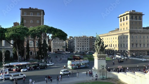 Rome, Italy. Evening view of Piazza Venezia. Traffic.