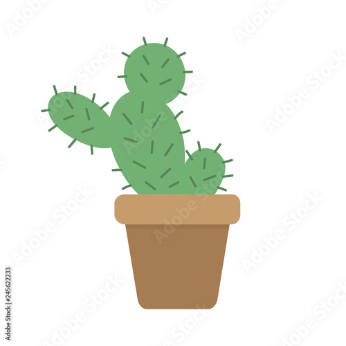 Cute cactus in brown plant pot, vector illustration. Isolated succulent, web or print icon. 