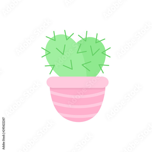 Cute heart cactus in pink plant pot vector illustration. Isolated succulent, web or print icon.