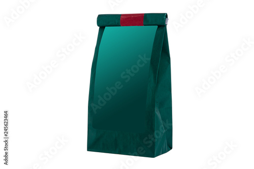 paper bag with herbs for tea, clipping path, isolated on white background