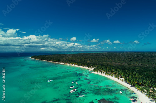 Aerial view of tropical island beach Saona, Dominican Republic