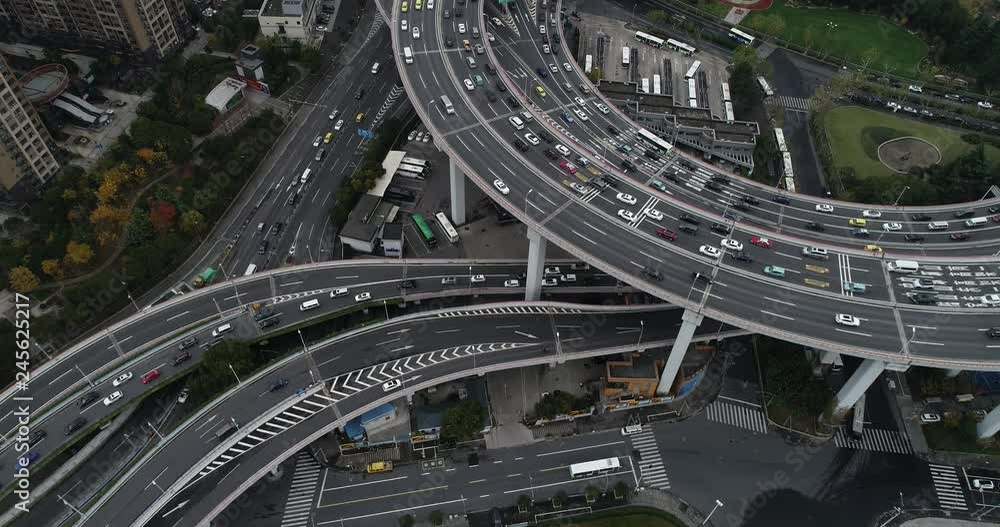 Aerial view of Nanpu Bridge Nanpu Bridge Approach Bridge in Shanghai, the Chinese characters on the road indicate where you are going, it mean Aerial view of Nanpu Bridge Nanpu Bridge Approach Bridge in Shanghai, the Chinese characters on the road indicate where you are going, it mean