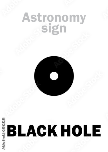 Astrology Alphabet: BLACK HOLE (Event horizon), Enigmatic supermassive hypergravitational object in The Universe, absorptive everything around. Hieroglyphics character sign (astronomical symbol).