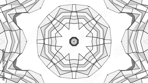 black and white three-dimensional kaleidoscope patterns. animated abstract background. 3d render photo