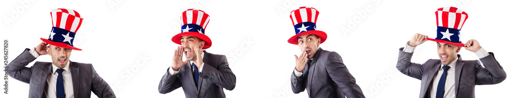 Man with american hat isolated on white Man with american hat isolated on white