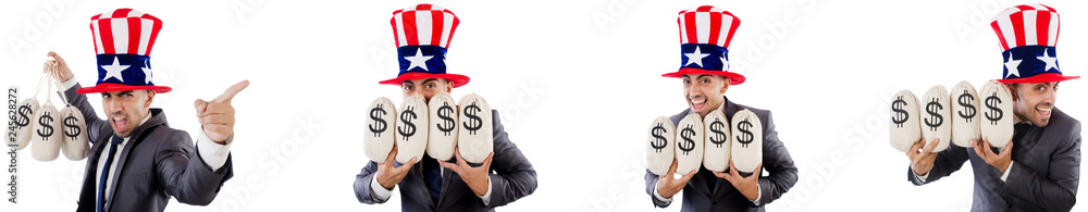 Man with american hat with moneybags Man with american hat with moneybags