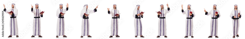 Arab man with koran isolated on white Arab man with koran isolated on white