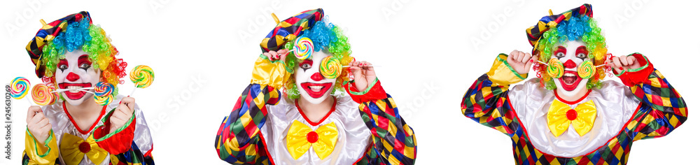 Funny male clown with lollipop Funny male clown with lollipop