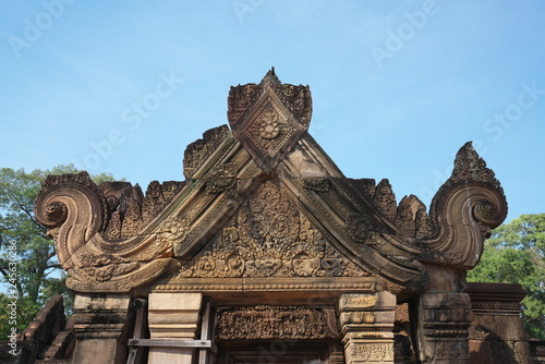 Siem Reap,Cambodia-January 9, 2019: Reliefs in Banteay Srei in Siem Reap, Cambodia