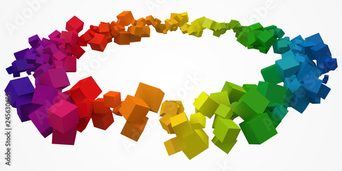 colorful cubes ring with free are on center. 3d style vector illustration.