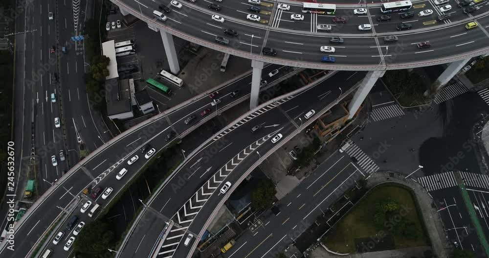 Aerial view of Nanpu Bridge Nanpu Bridge Approach Bridge in Shanghai, the Chinese characters on the road indicate where you are going, it mean Aerial view of Nanpu Bridge Nanpu Bridge Approach Bridge in Shanghai, the Chinese characters on the road indicate where you are going, it mean