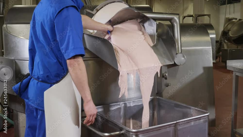 Meatprocessing plant. Sausage industry. Final proccess in sausage