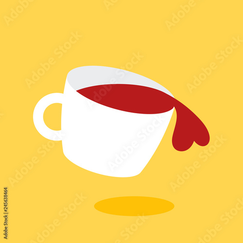 Coffee drip into heart shape Valentine's day concept flat design