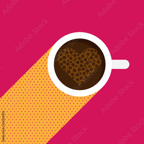 A cup of coffee with hearts on top Valentine's day concept flat design