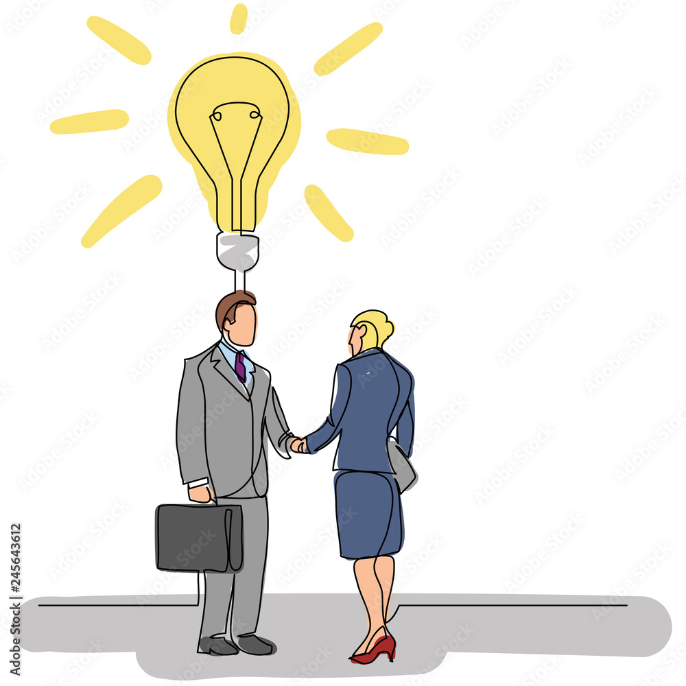 continuous line drawing of meeting business person with idea continuous line drawing of meeting business person with idea