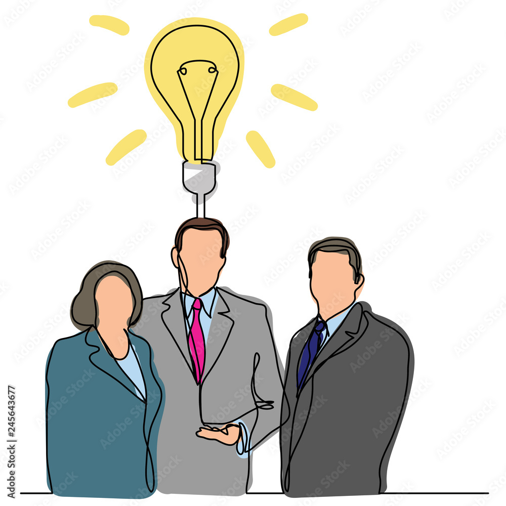 continuous line drawing of business executives with idea continuous line drawing of business executives with idea