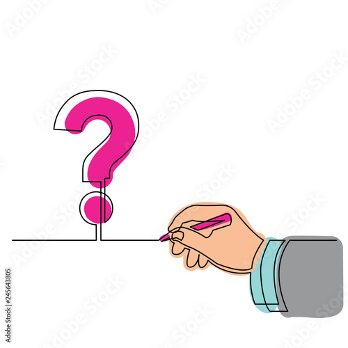 continuous line drawing of hand drawing a question