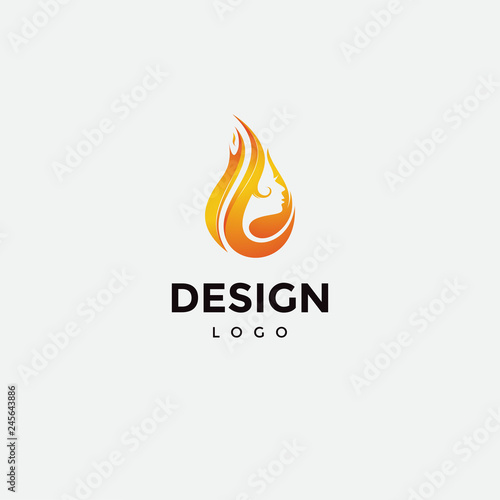 Vector logo design, fire icon and woman