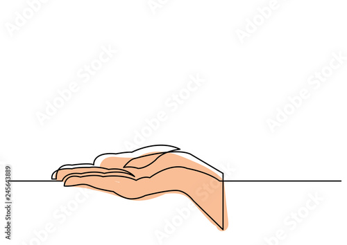 continuous line drawing of hand showing something