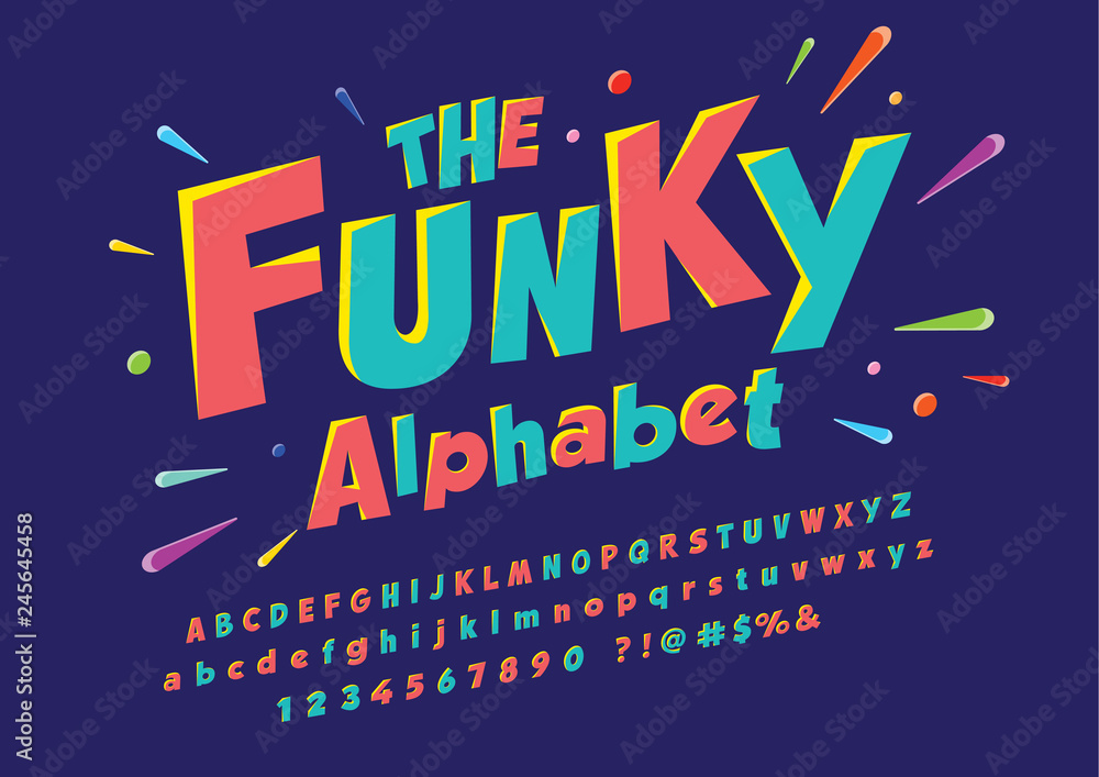 Colorful stylized font and alphabet