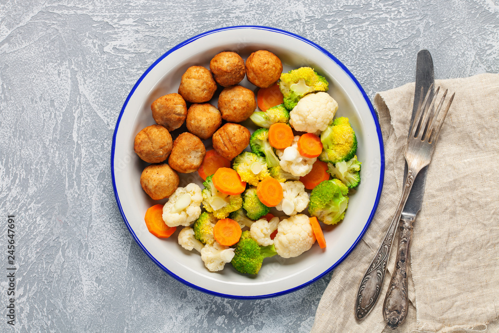 Meatballs with broccoli and a cauliflower Meatballs with broccoli and a cauliflower