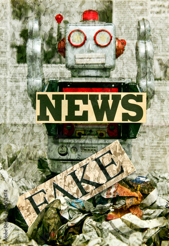 silver robot fake news concept image