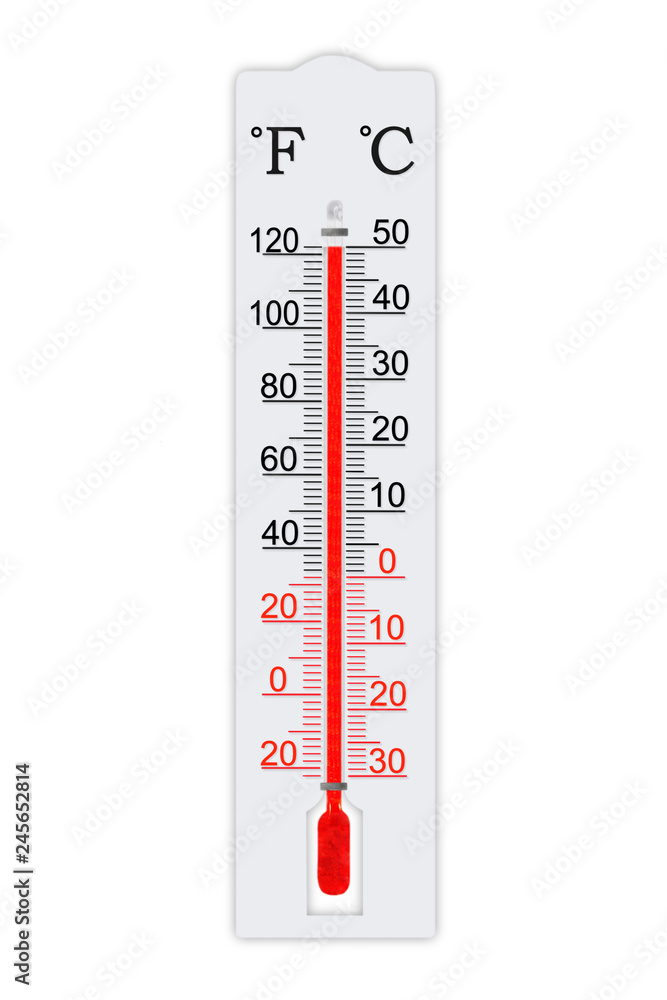 Fahrenheit and celsius scale meteorology thermometer for measuring air  temperature. Thermometer isolated on white background. Air temperature plus  122 degrees fahrenheit Stock Photo | Adobe Stock
