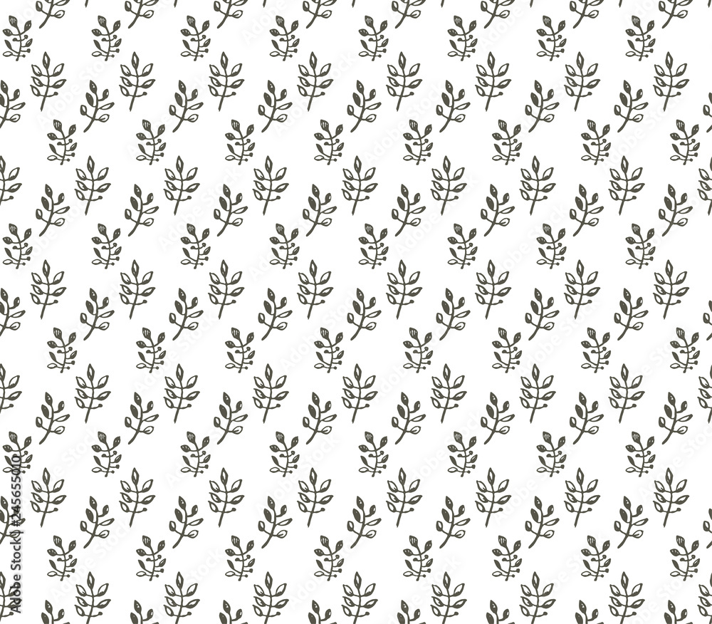 Nature seamless pattern hand drawn sprigs with leaves. Monochrome vector graphics background. Trendy design concept for fashion textile print. Nature seamless pattern hand drawn sprigs with leaves. Monochrome vector graphics background. Trendy design concept for fashion textile print.