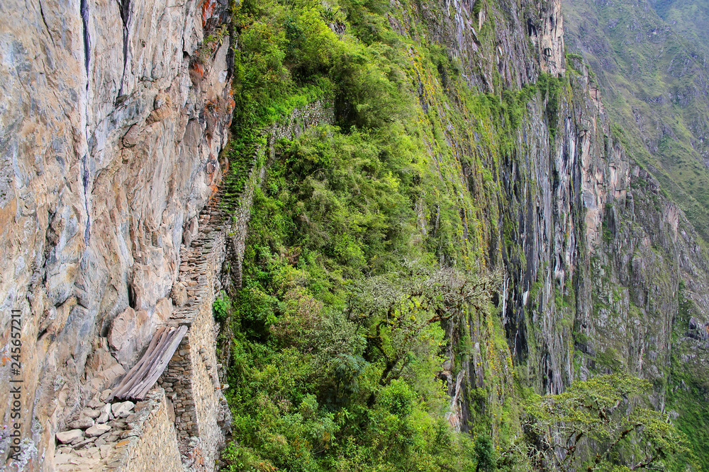 The Inca Bridge near Machu Picchu in Peru