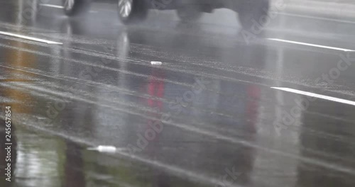 Cars on a wet road photo