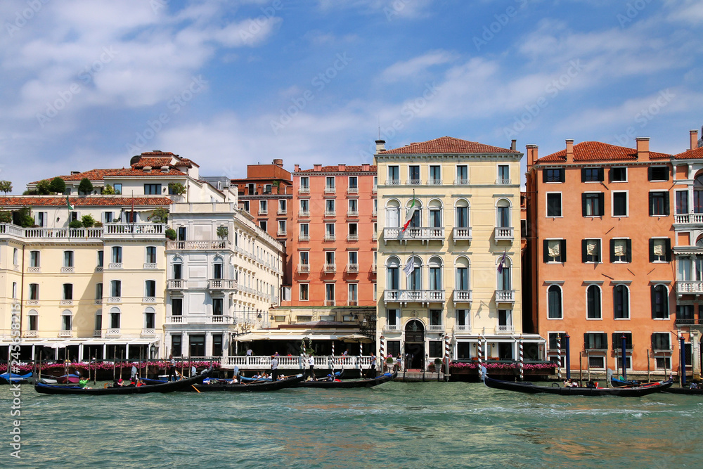 Houses along Grand Canal in Venice, Italy.