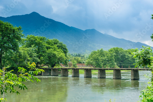 The river and mountains scenery in spring