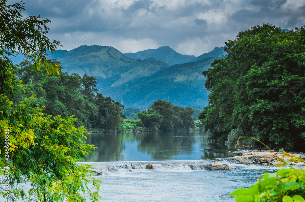 The river and countryside scenery in spring The river and countryside scenery in spring