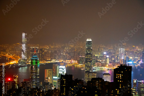 Hong Kong skyline at night view from Victoria peak.