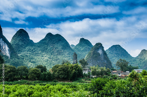 Mountains and rural scenery with blue sky in summer