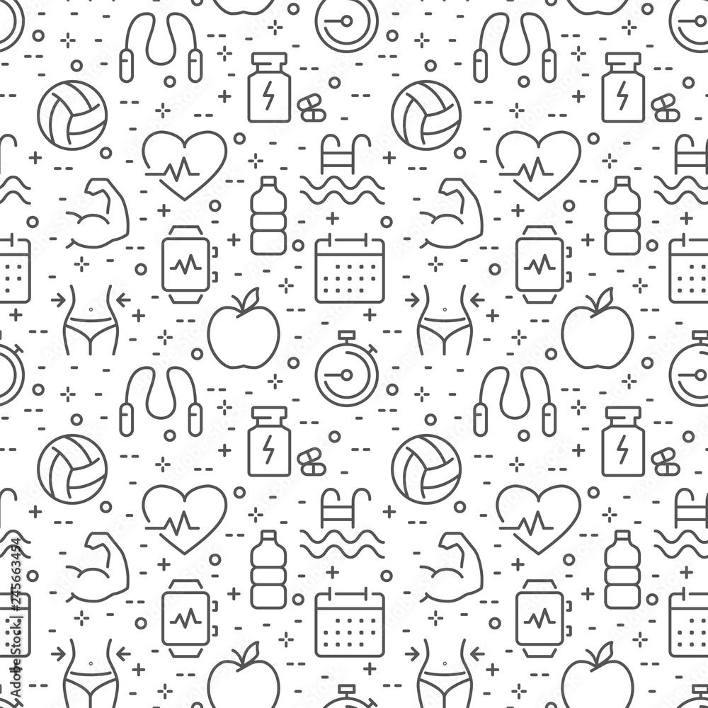 Seamless pattern with sports and fitness icons.