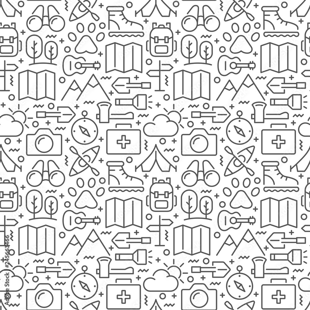 Campimg and hiking seamless pattern. Vector eps 8