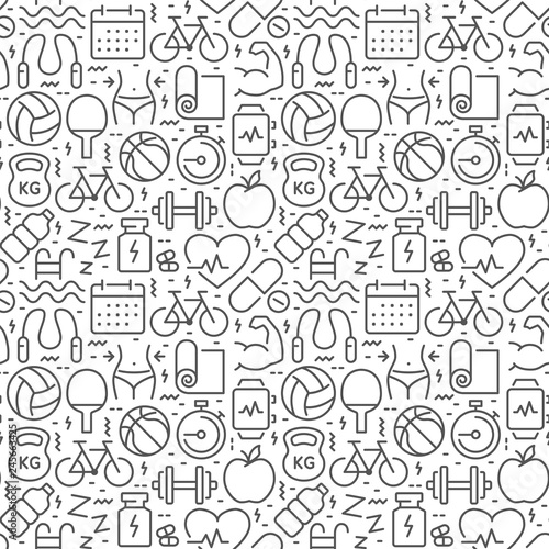 Seamless pattern with sports and fitness icons.