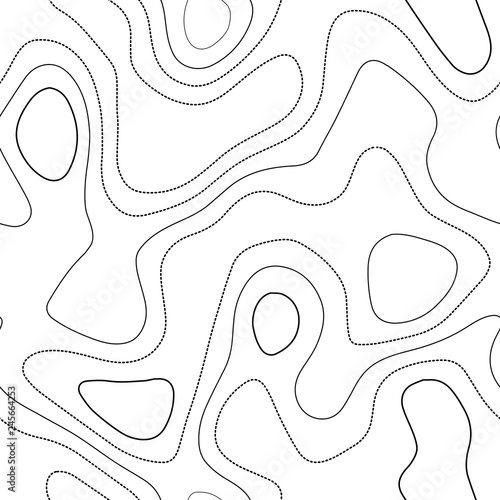 Topographic map. Actual topography map. Black and white seamless design, immaculate tileable isolines pattern. Vector illustration.