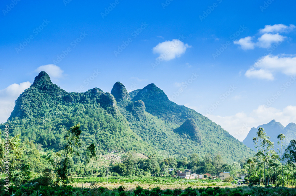 Karst mountains scenery with blue sky background