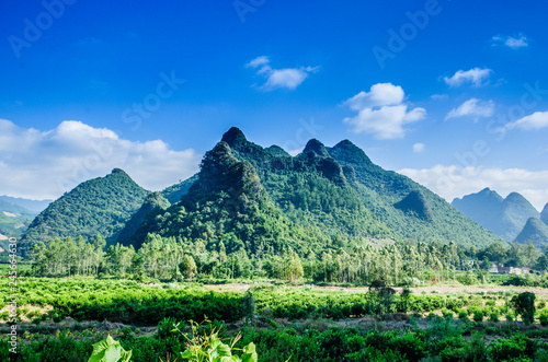 Karst mountains scenery with blue sky background