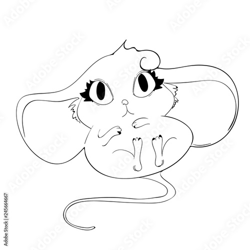 Small kawaii mouse (contour). Cute little mouse!.Little pop-eyed mouse.