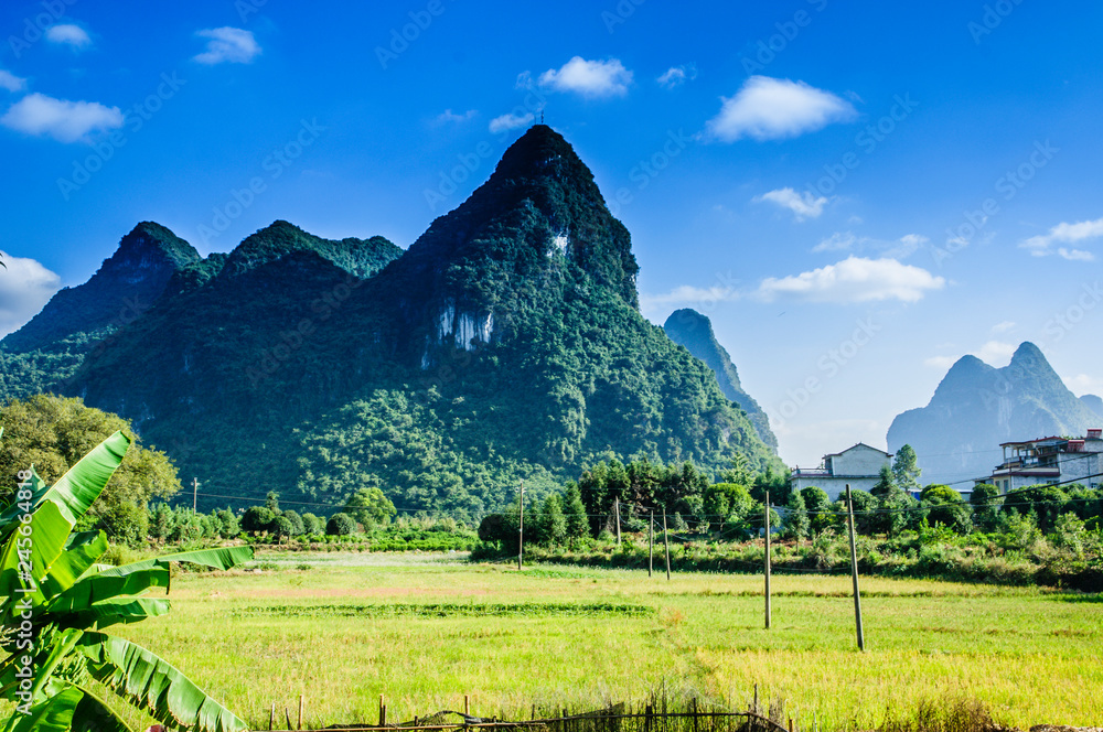 Karst mountains scenery with blue sky background