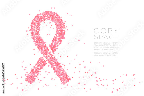 Pink ribbon breast cancer shape Abstract mini heart pattern, World cancer day concept design illustration on white background with copy space, vector eps 10