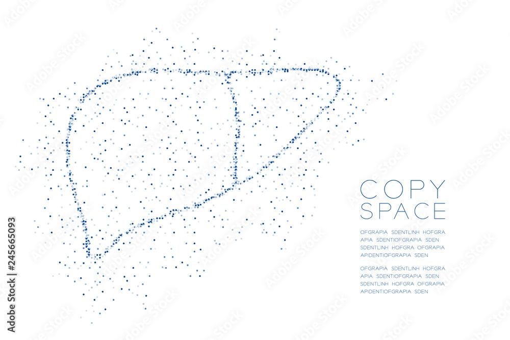 Liver shape Abstract Geometric Circle dot pixel pattern, Medical Science Organ concept design blue color illustration isolated on white background with copy space, vector eps 10 Liver shape Abstract Geometric Circle dot pixel pattern, Medical Science Organ concept design blue color illustration isolated on white background with copy space, vector eps 10