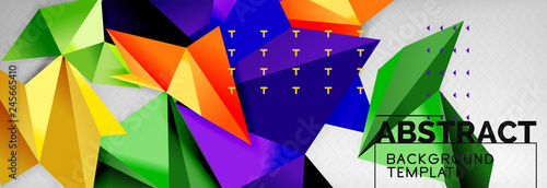 Mosaic triangular 3d shapes composition, geometric modern background. Triangles and polygons design