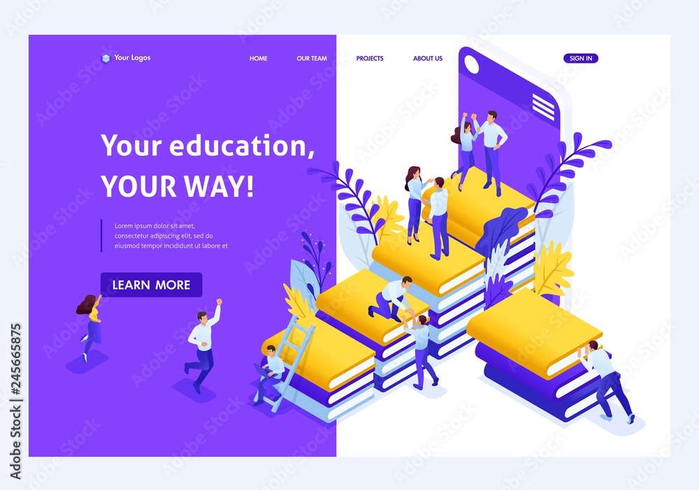 Isometric Landing Page for Education