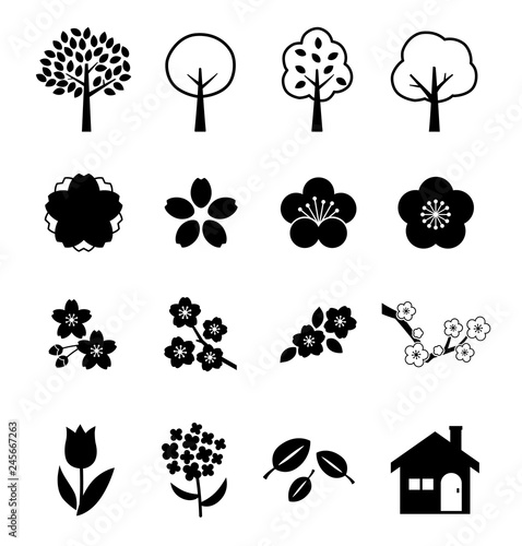 Spring plant icon set